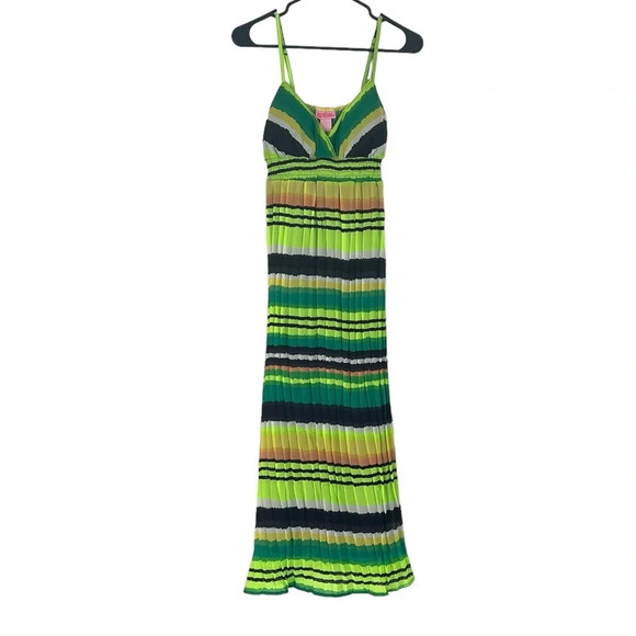 NWT Bright Green and Black Neon Summer Maxi Dress Size Medium - Picture 1 of 12